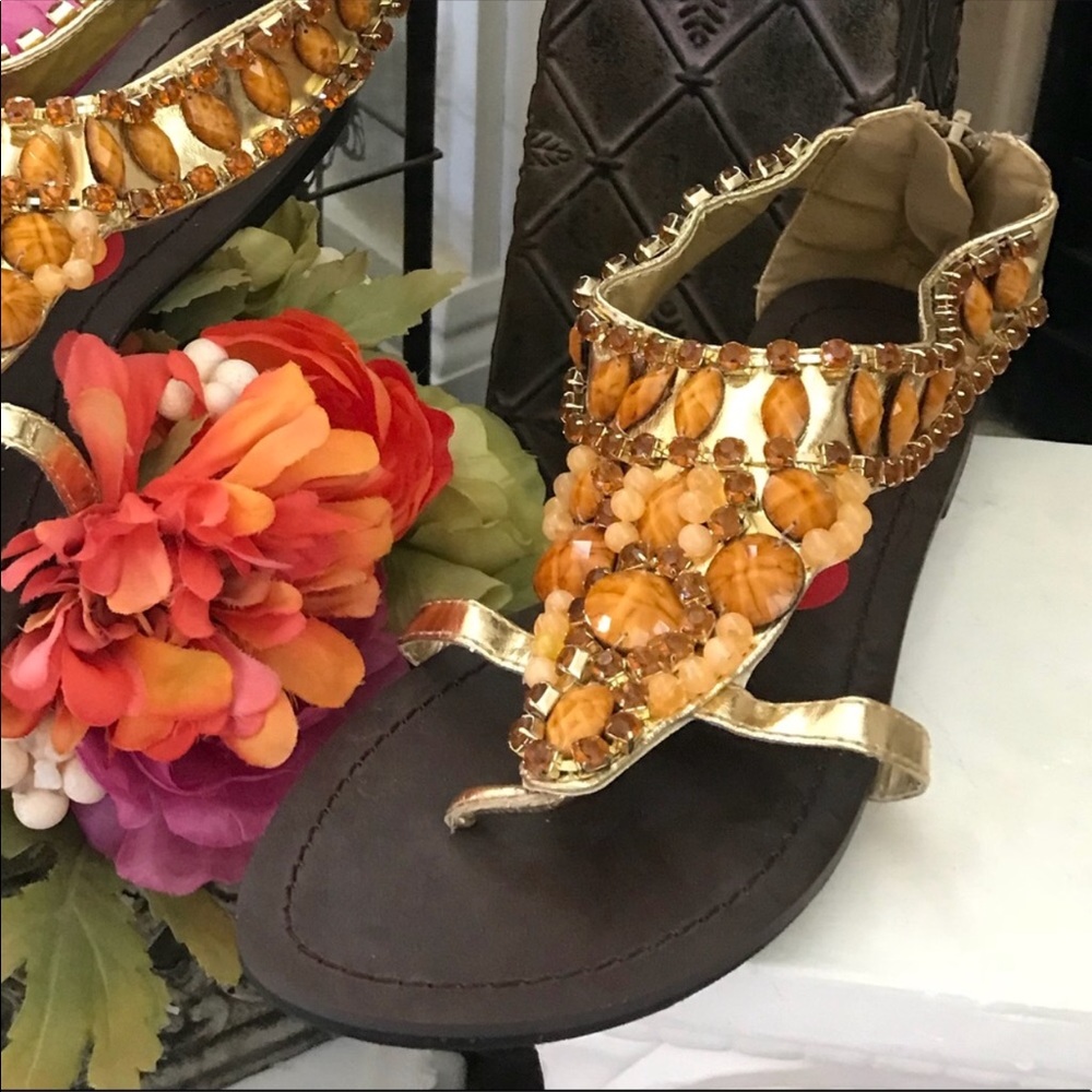 CELESTE sandals covered in beads NWT